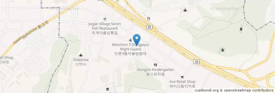 Mapa de ubicacion de 달인의 찜닭 en Coreia Do Sul, Daegu, 수성구, 만촌동.
