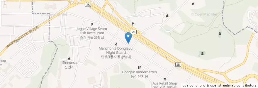 Mapa de ubicacion de 오븐에꾸운닭 en Zuid-Korea, Daegu, 수성구, 만촌동.