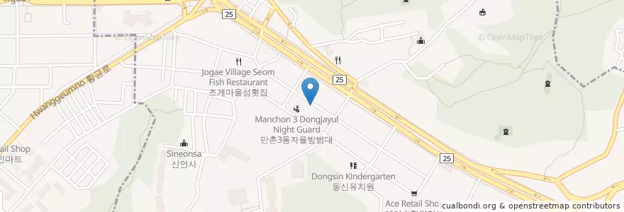 Mapa de ubicacion de 신전떡볶이 en Coreia Do Sul, Daegu, 수성구, 만촌동.