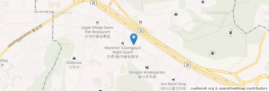 Mapa de ubicacion de 스모프치킨 만촌점 en Zuid-Korea, Daegu, 수성구, 만촌동.