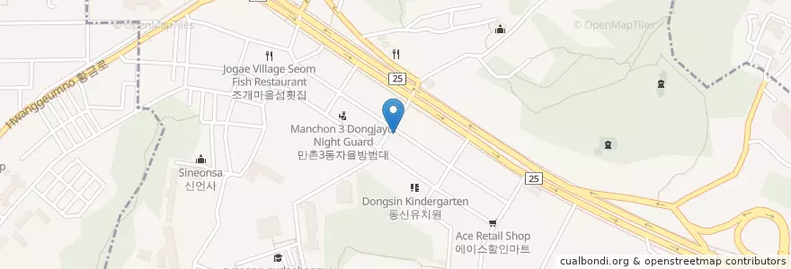 Mapa de ubicacion de 고봉민김밥인 만촌남부점 en Corea Del Sud, Daegu, 수성구, 만촌동.