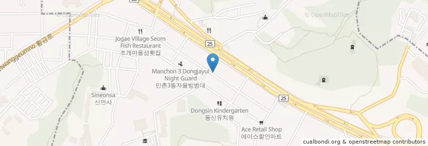 Mapa de ubicacion de 썬더치킨 en کره جنوبی, دائجو, 수성구, 만촌동.