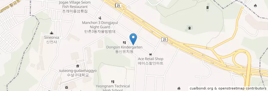 Mapa de ubicacion de 부자손칼국수 만촌점 en كوريا الجنوبية, ديغو, 수성구, 만촌동.