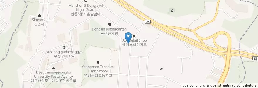 Mapa de ubicacion de BHC치킨 만촌3동점 en 대한민국, 대구, 수성구, 만촌동.
