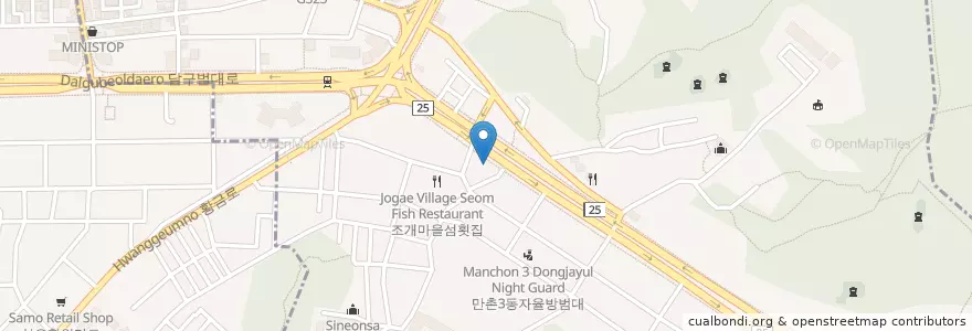 Mapa de ubicacion de 교촌치킨 en Güney Kore, Daegu, 수성구, 만촌동.