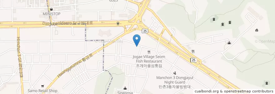 Mapa de ubicacion de 라원신짬뽕 en Corée Du Sud, Daegu, 수성구, 만촌동.