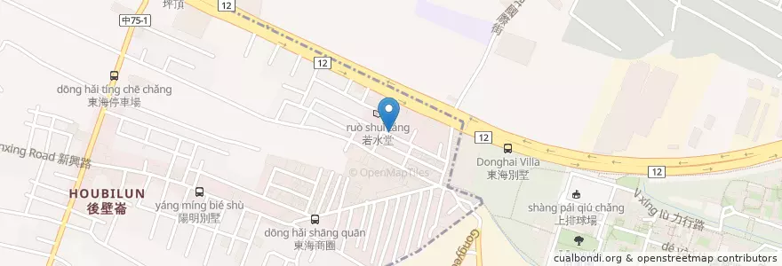 Mapa de ubicacion de 喬樂晨坊東海店 en 台湾, 台中市, 西屯区, 龍井区.
