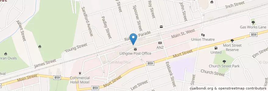 Mapa de ubicacion de Bluebird Cafe en استرالیا, New South Wales, Lithgow City Council.