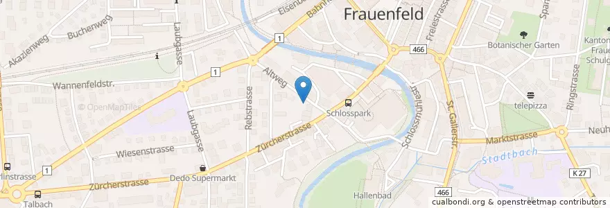 Mapa de ubicacion de Pizza Kurier Toni en Suiza, Turgovia, Bezirk Frauenfeld, Frauenfeld.