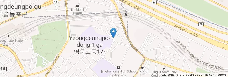 Mapa de ubicacion de 신길동매운짬뽕 (매운짬뽕,차돌짬뽕) en 大韓民国, ソウル, 永登浦区, 신길1동, 영등포본동.