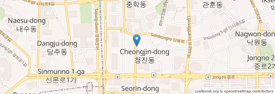 Mapa de ubicacion de 청진옥 (해장국) en Coreia Do Sul, Seul, 종로구, 종로1·2·3·4가동.