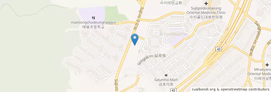 Mapa de ubicacion de 옵티마약국 en Corea Del Sur, Gyeonggi, 용인시, 수지구.