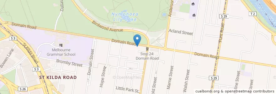 Mapa de ubicacion de Cafe Domain en Australia, Victoria, City Of Melbourne.