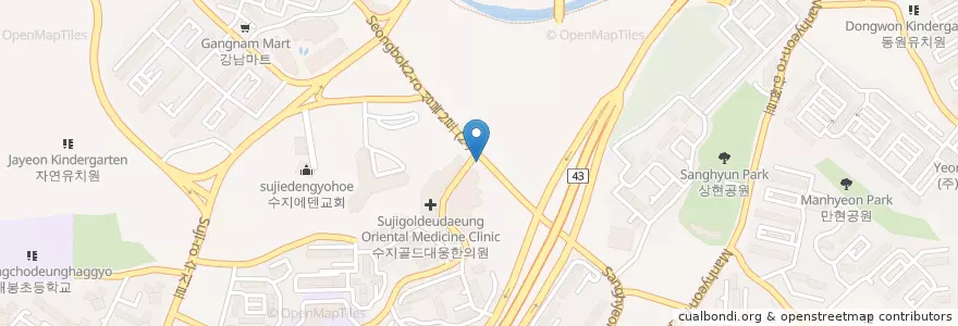 Mapa de ubicacion de 연안식당 en کره جنوبی, گیونگی-دو, 용인시, 수지구.