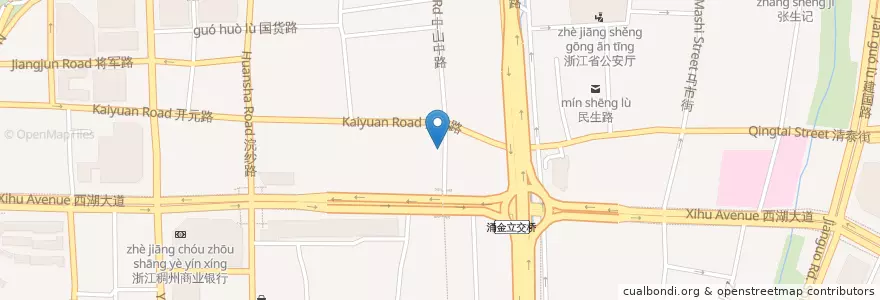 Mapa de ubicacion de 西北人家 en China, Zhejiang, Hangzhou, 上城区, 湖滨街道.
