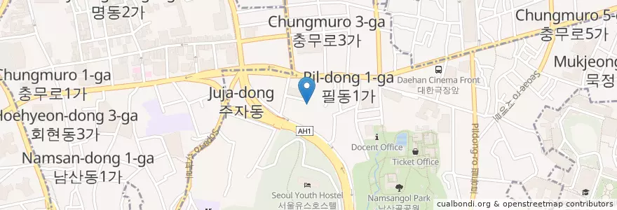 Mapa de ubicacion de 진수성찬 en 대한민국, 서울, 중구, 필동.