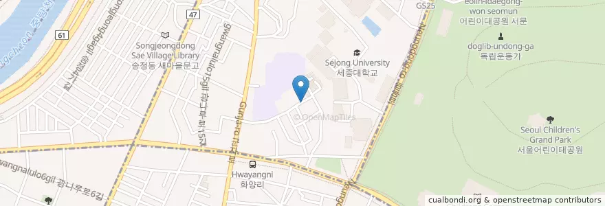 Mapa de ubicacion de 온유어데이 en 大韓民国, ソウル, 広津区, 군자동.