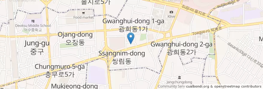 Mapa de ubicacion de 신의주 부대찌개 en Corea Del Sur, Seúl, 광희동.