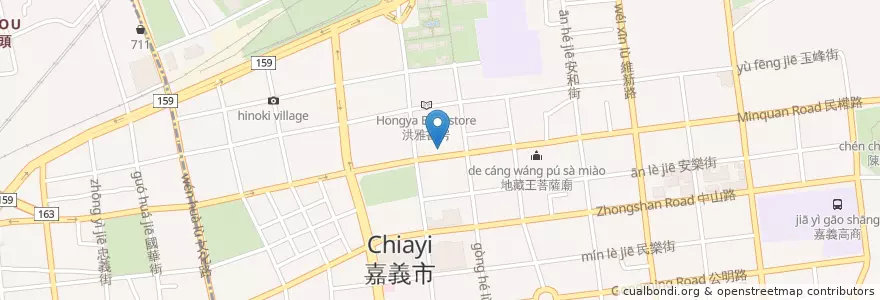 Mapa de ubicacion de 嘉義忠孝郵局 en Тайвань, Тайвань, Цзяи, Цзяи, 東區.