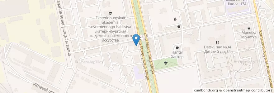 Mapa de ubicacion de Молодёжный центр "Мир" en Russland, Föderationskreis Ural, Oblast Swerdlowsk, Городской Округ Екатеринбург.