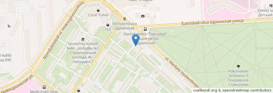Mapa de ubicacion de Отделение связи №123182 en Russie, District Fédéral Central, Moscou, Северо-Западный Административный Округ, Район Щукино.