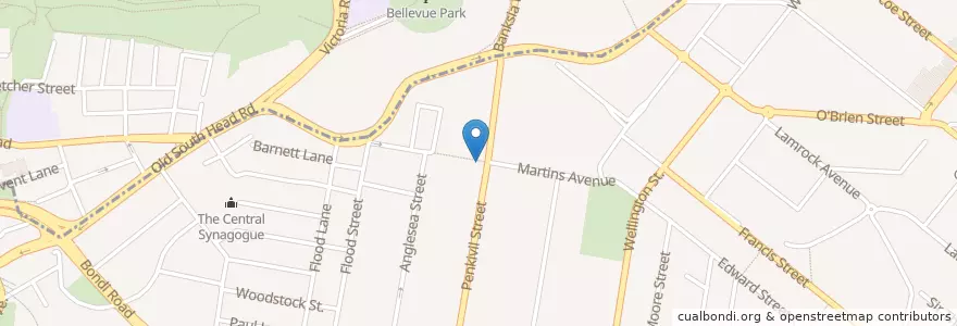 Mapa de ubicacion de Penkivil Street Library en Avustralya, New South Wales, Waverley Council, Sydney.