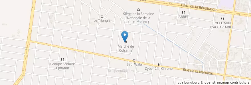 Mapa de ubicacion de Marché de Colsama en Burkina Faso, Hauts-Bassins, Houet.