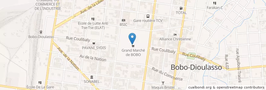 Mapa de ubicacion de Grand Marché de Bobo-Dioulasso en Burkina Faso, Hauts-Bassins, Houet.