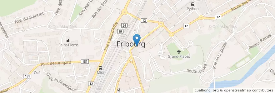 Mapa de ubicacion de China town en Suiza, Friburgo, District De La Sarine, Fribourg - Freiburg.