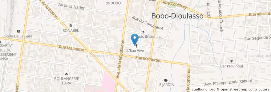 Mapa de ubicacion de L'Eau Vive en Буркина-Фасо, Верхние Бассейны, Уэ.