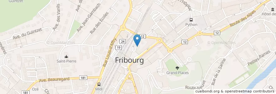 Mapa de ubicacion de Le centre en Svizzera, Friburgo, Distretto Della Sarine, Fribourg - Freiburg.