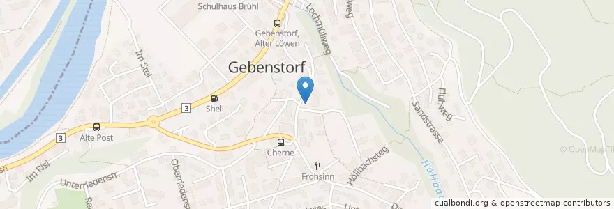 Mapa de ubicacion de Post Filiale Gebenstorf en Schweiz/Suisse/Svizzera/Svizra, Aargau, Bezirk Baden, Gebenstorf.