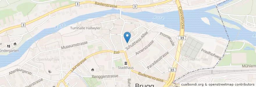 Mapa de ubicacion de StadtKLATSCH - Café & Lounge en Schweiz/Suisse/Svizzera/Svizra, Aargau, Bezirk Brugg, Brugg.