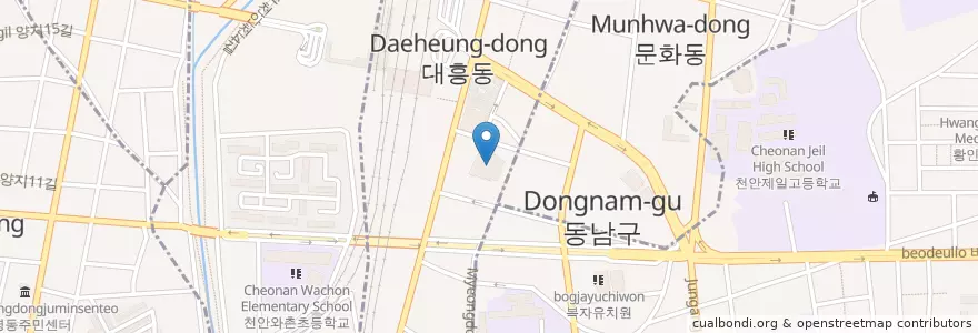 Mapa de ubicacion de CGV천안 en Республика Корея, Чхунчхон-Намдо, 천안시, 동남구.