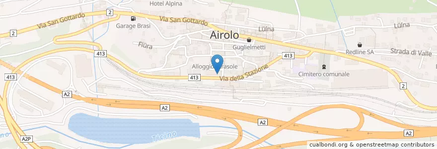 Mapa de ubicacion de Pizzeria Cristallina en İsviçre, Ticino, Distretto Di Leventina, Circolo Di Airolo, Airolo.