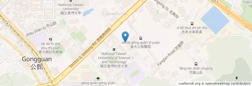 Mapa de ubicacion de 台科大第一學生餐廳 en 臺灣, 新北市, 臺北市.