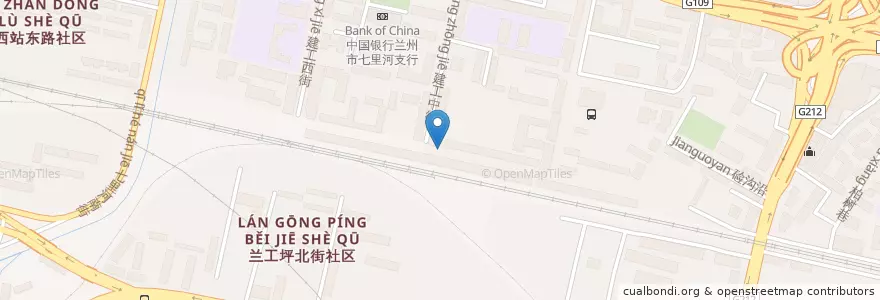 Mapa de ubicacion de 新疆喀什特色烤羊肉 en 中国, 甘肃省, 兰州市 (Lanzhou), 七里河区, 西湖街道.