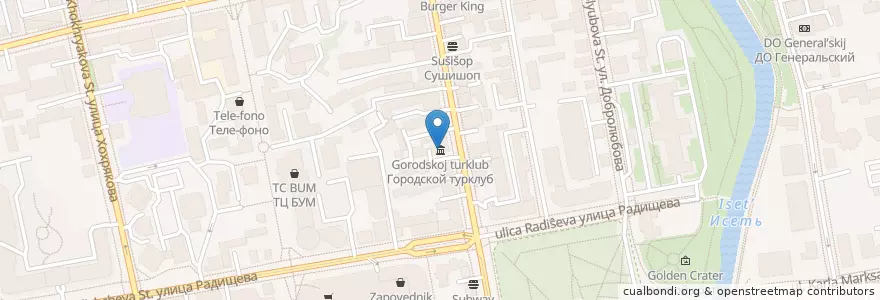 Mapa de ubicacion de Городской турклуб en ロシア, ウラル連邦管区, スヴェルドロフスク州, エカテリンブルク管区.