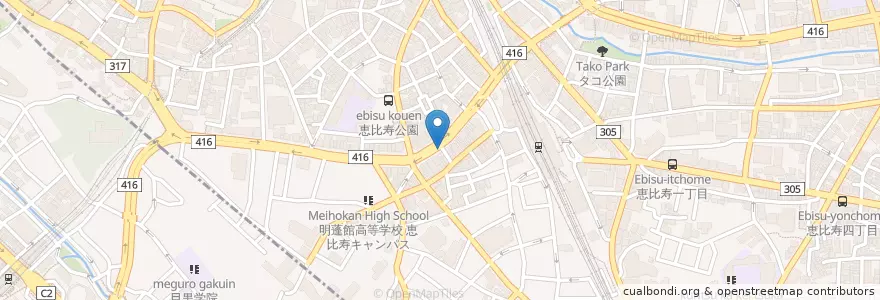 Mapa de ubicacion de 恵比寿駅前郵便局 en Japón, Tokio, Meguro.