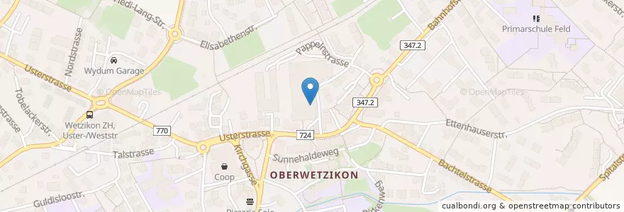 Mapa de ubicacion de Migros Restaurant en Suíça, Zurique, Bezirk Hinwil, Wetzikon (Zh).