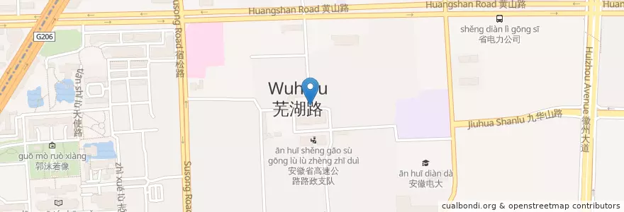 Mapa de ubicacion de Wuhulu Subdistrict en China, Anhui, Hefei, Baohe District, Urban Hefei, Wuhulu Subdistrict.