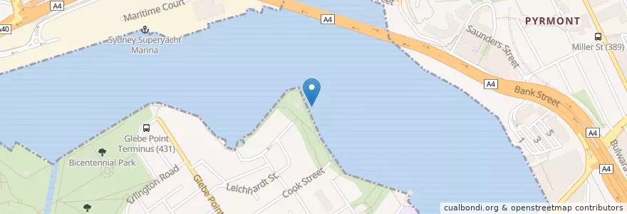 Mapa de ubicacion de Blackwattle Bay Wharf en أستراليا, نيوساوث ويلز, Council Of The City Of Sydney, Sydney.