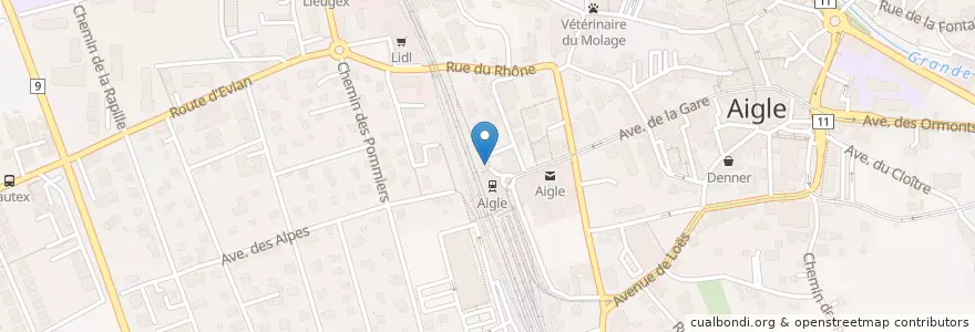 Mapa de ubicacion de Gare CFF en Suíça, Vaud, District D'Aigle, Aigle.