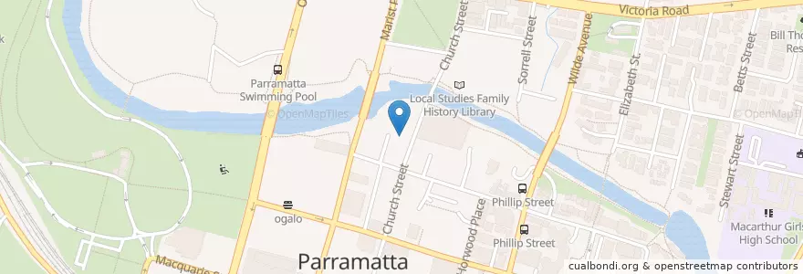 Mapa de ubicacion de Volcano's Steakhouse & Ribs en Australië, Nieuw-Zuid-Wales, Sydney, City Of Parramatta Council.