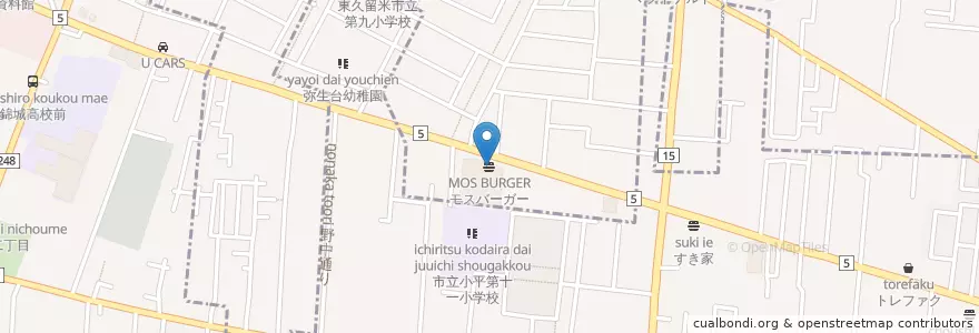 Mapa de ubicacion de モスバーガー en 日本, 東京都, 小平市, 東久留米市.