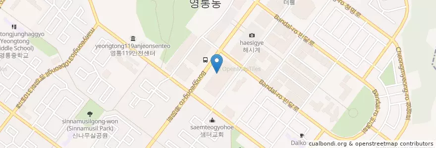 Mapa de ubicacion de 베스킨라빈스 en Corea Del Sur, Gyeonggi, 수원시, 영통구.
