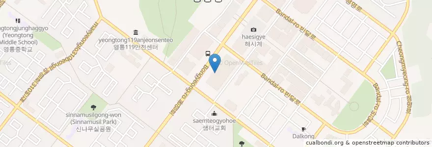 Mapa de ubicacion de 스트릿 츄러스 en 韩国/南韓, 京畿道, 水原市, 靈通區.