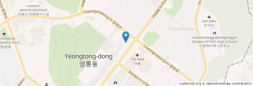 Mapa de ubicacion de 떼루와 en 大韓民国, 京畿道, 水原市, 霊通区.