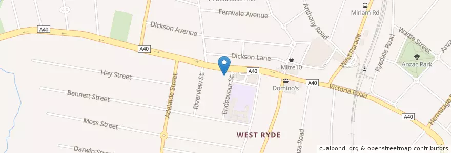 Mapa de ubicacion de West Ryde Baptist Church en Australia, New South Wales, Sydney, Council Of The City Of Ryde.