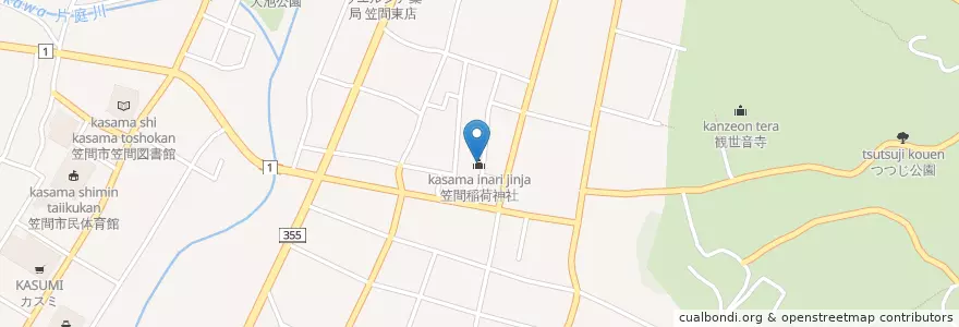 Mapa de ubicacion de 笠間稲荷神社 en Japon, Préfecture D'Ibaraki, 笠間市.